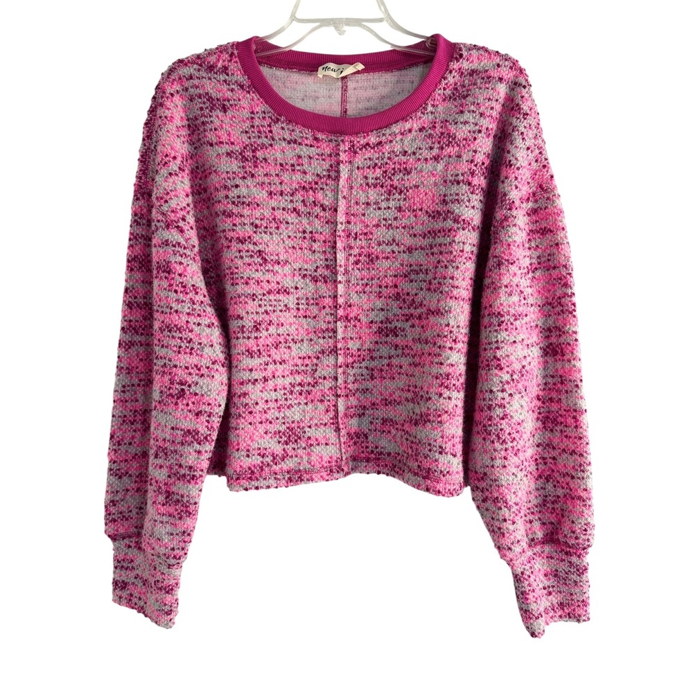 New In Pink Gray Knit Pullover Sweater Long Sleeve Crew‎ Neck Casual Comfy